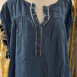 We The Free Denim Blue Button-Down Blouse